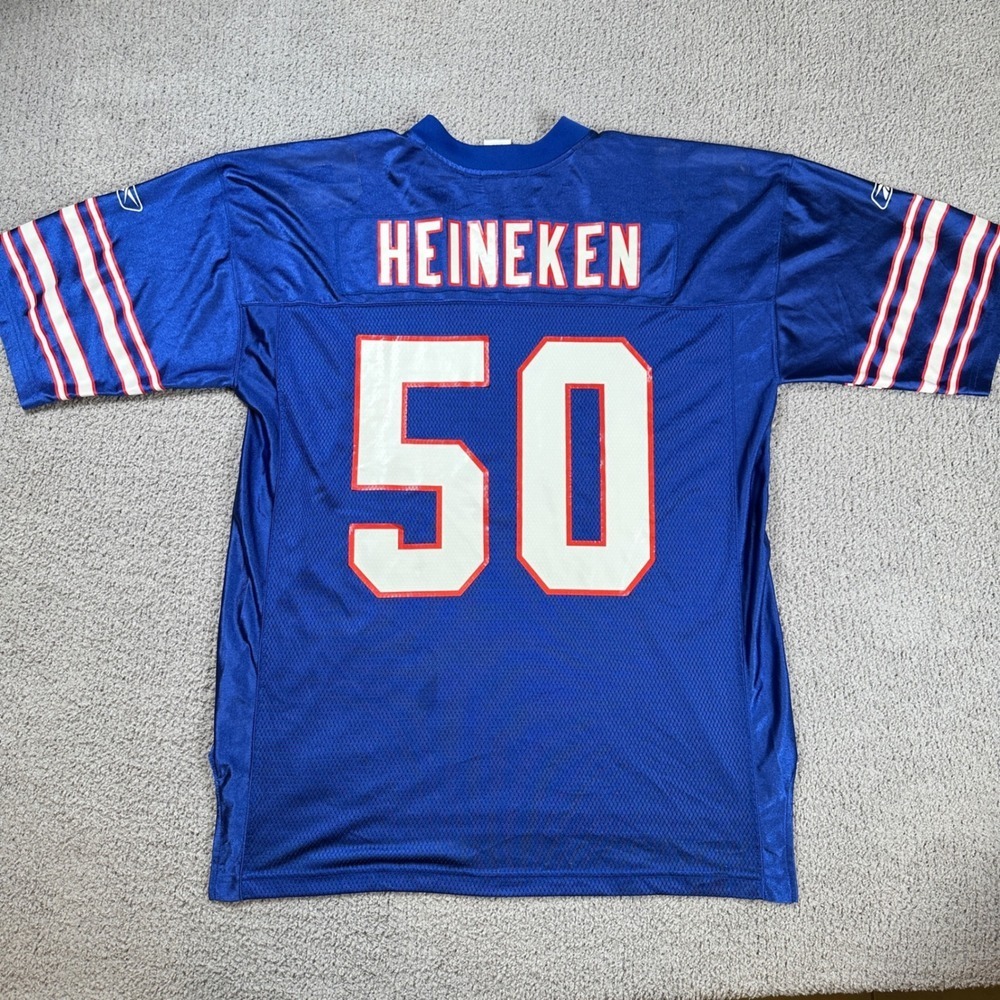 Reebok NFL Equipment Heineken 50 Football Jersey Blue Men XL 2000s Mesh